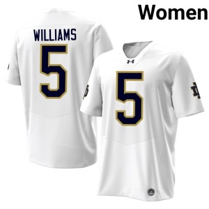 Womens The Irish 2026 #5 College Football Cam Williams White Jersey 496304-817