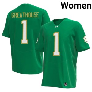 Women #1 University of Notre Dame Green College Football Jaden Greathouse University Jerseys 100191-425