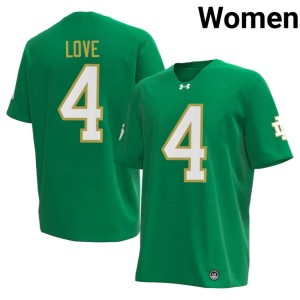 Womens College Football #4 Green Irish Jeremiyah Love Embroidery Jersey 274030-620