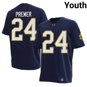 Youth College Football Embroidery #24 Navy Ian Premer University of Notre Dame Jerseys 876211-378